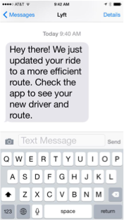 Lyft SMS notification on iPhone