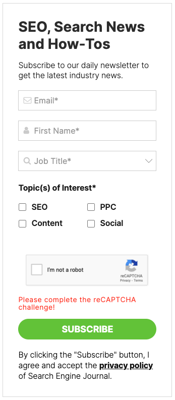 Search Engine Journal email sign-up form